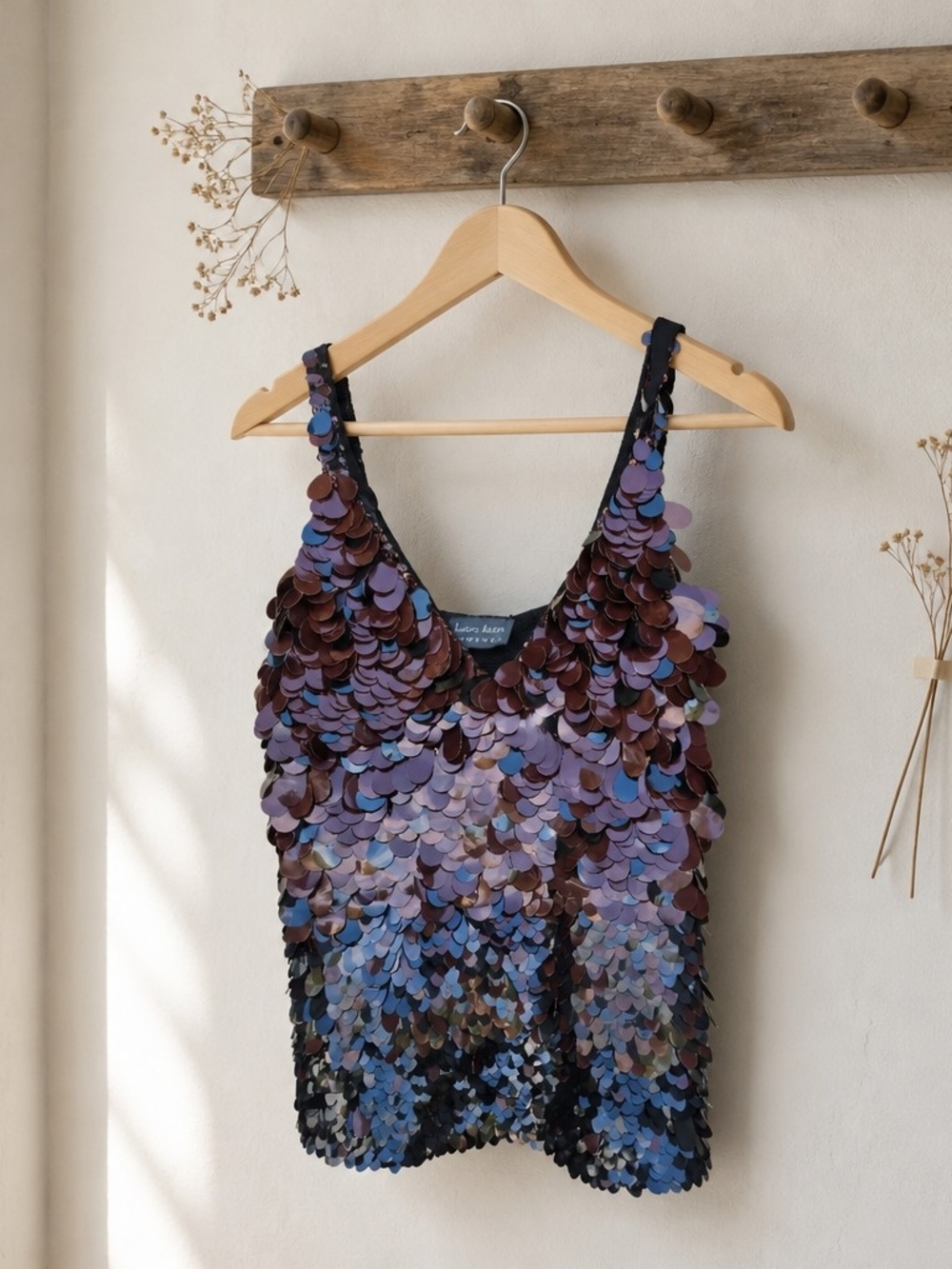 Iridescent Sequin Tank Top in Purple and Blue